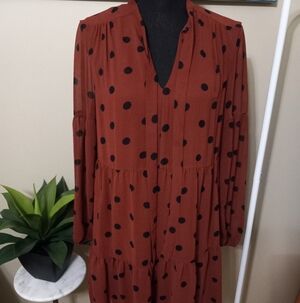 LC Lauren Conrad Rust Polka Dot Long Sleeve Dress